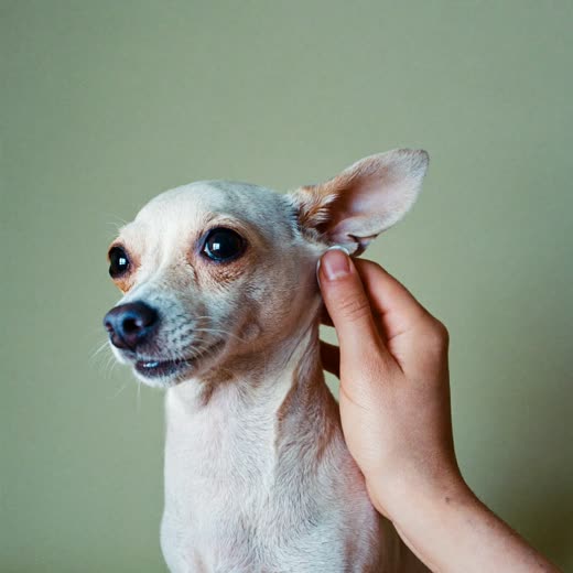 A small dog having its ears checked
